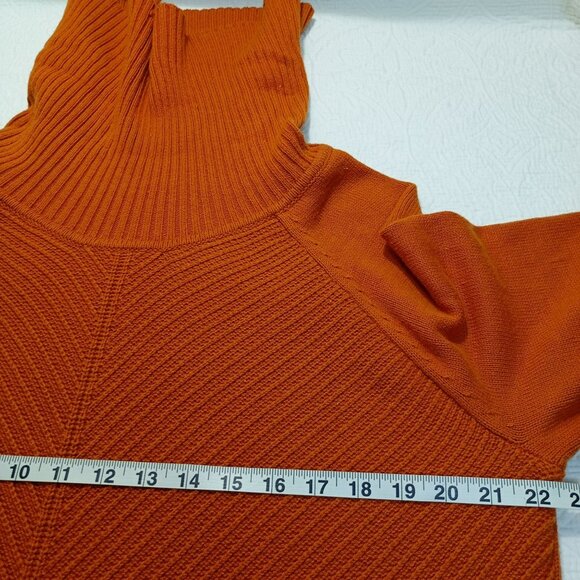 Calvin Klein Sweater Mustard Ribbed Cowl Neck Womens Size L Cotton Blend - Picture 10 of 10